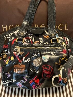 Henri Bendel Graffiti Sketch Weekender with Snake Embossed Trim Made in Italy